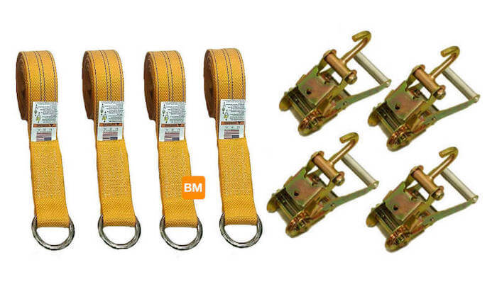 2 Yellow Tie Down Straps w/Finger Hook Ratchets 4-Pack – Baremotion
