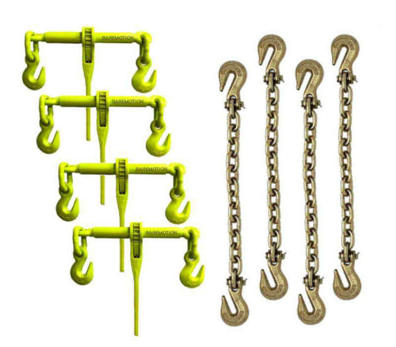 3/8 Grade 70 Chain & Hi-Vis Ratchet Load Binder Kit - 4 Pack