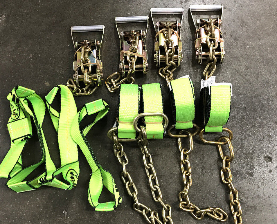 8-Point Tie Down Kit HI VIZ GREEN All-Grip - Roll Back Towing Car Carrier  Straps