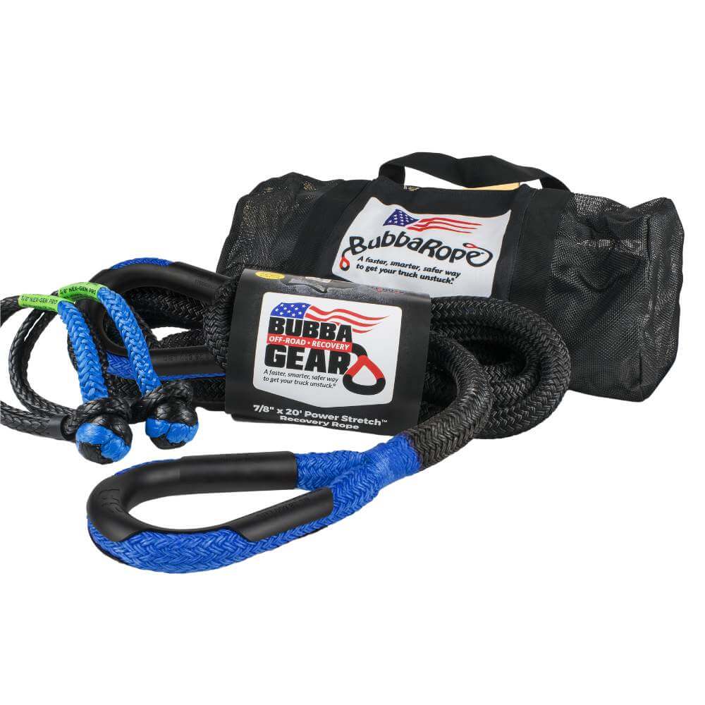 Bubba Rope 7/8" x 20 ft Truck Off-Road Recovery Gear Set - comes with synthetic soft shackles and a bag