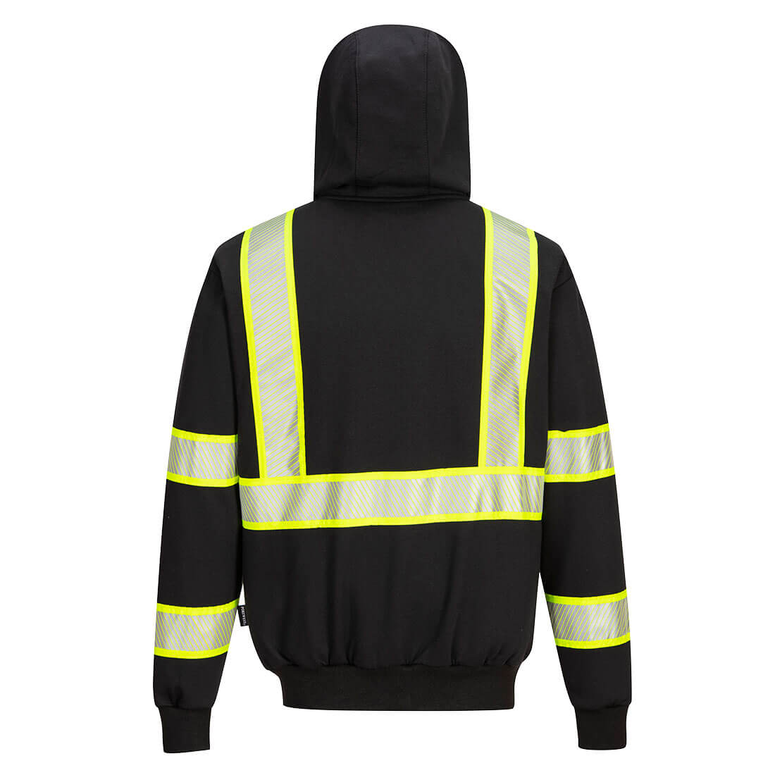 Portwest F143 Iona Plus Enhanced Visibility Zipped black Hoodie.  Back view