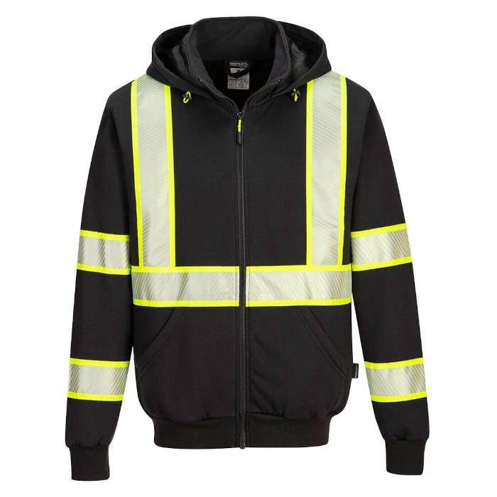 Portwest F143 Iona Plus Enhanced Visibility Zipped black Hoodie