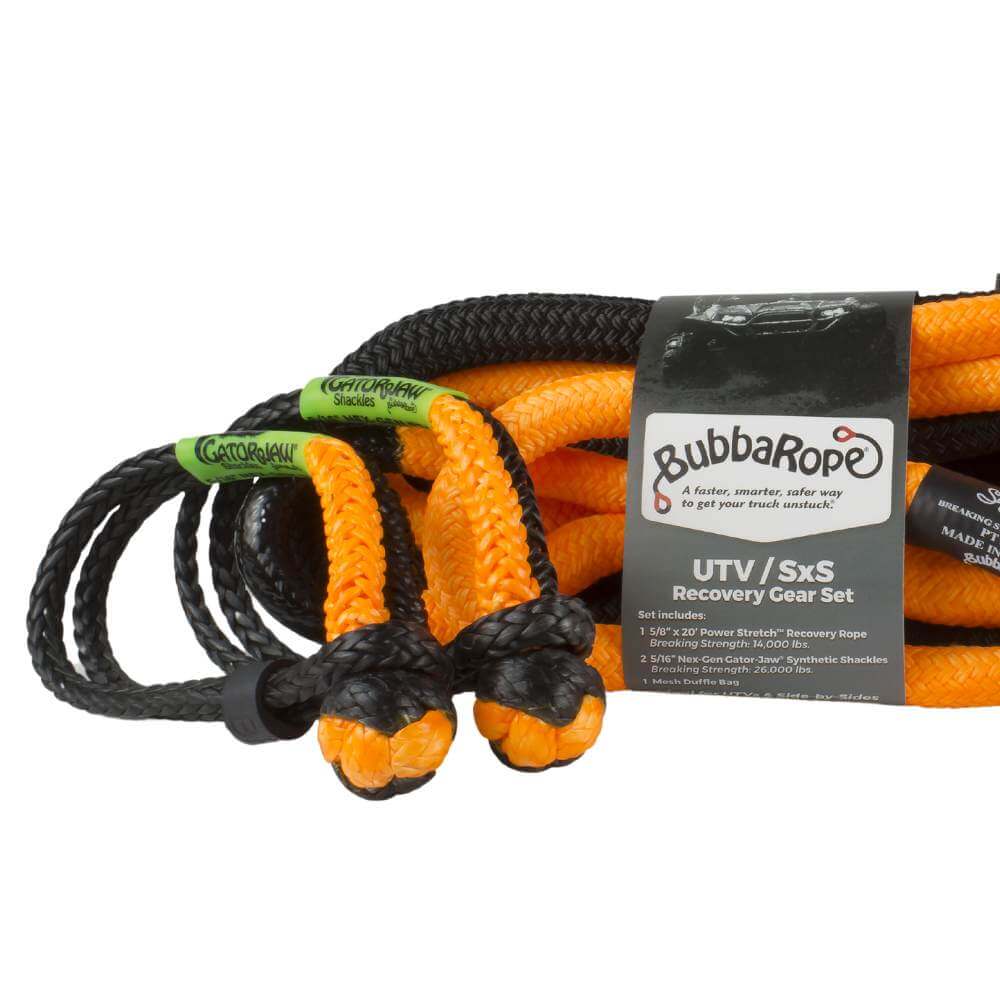 Bubba Rope's UTV/SxS Recovery Gear Set.  Orange rope and soft shackles