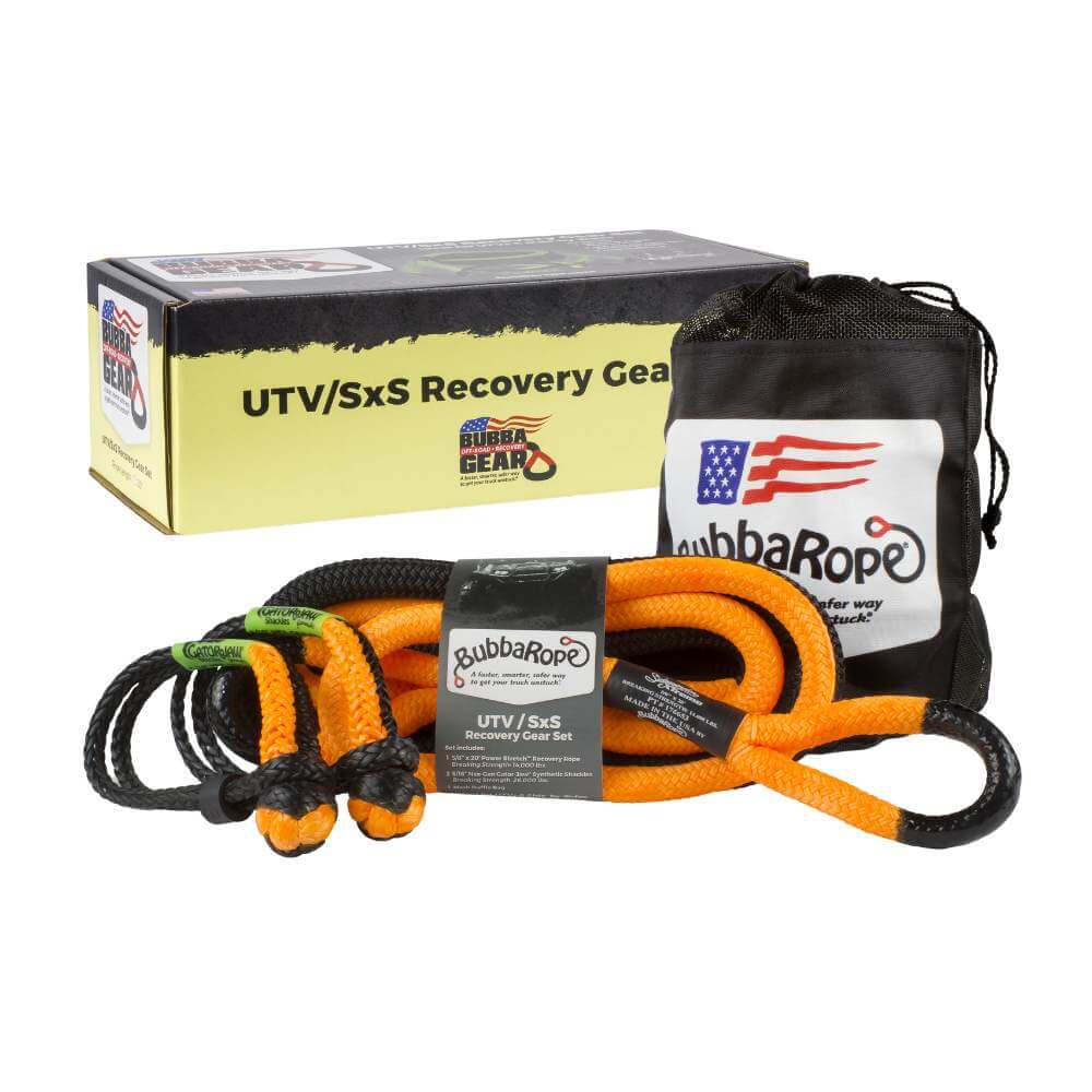 Unleash your off-road potential with Bubba Rope's UTV/SxS Recovery Gear Set.  comes with 5/8" x 20' kinetic rope