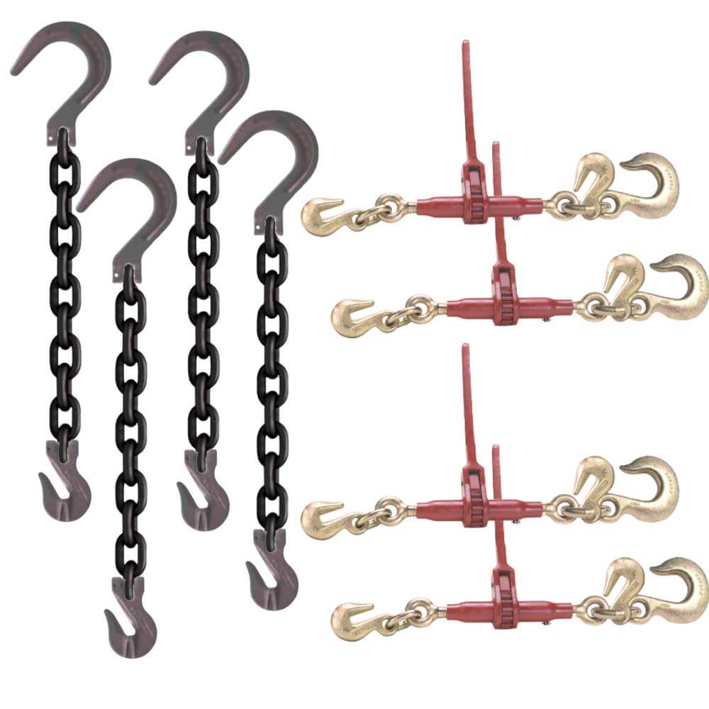 1/2" GR100 USA Chain Foundry Hook & Durabilt Ratchet Load Binder Kit 4-Pack