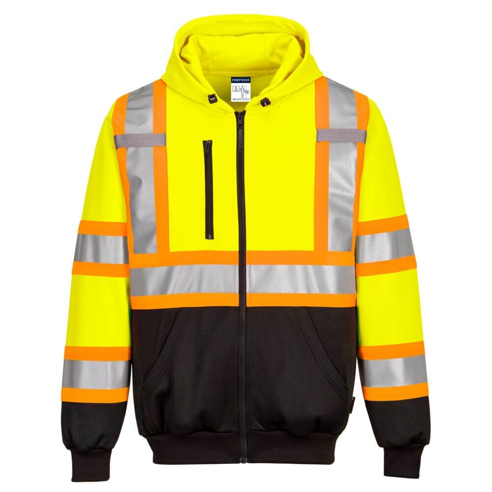 Portwest CA170  Hi-Vis Zipped Hoodie X Back - Yellow.  Comes with adjustable hoodie