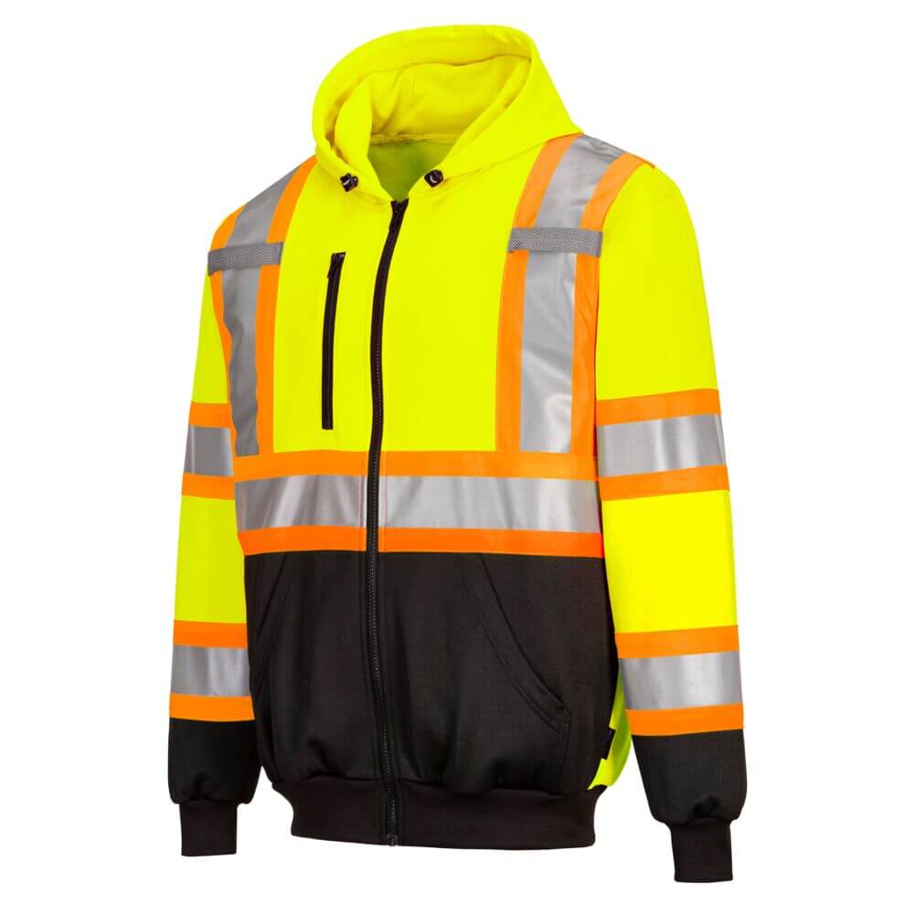 Stay visibile with this Portwest CA170  Hi-Vis Zipped Hoodie X Back - Yellow