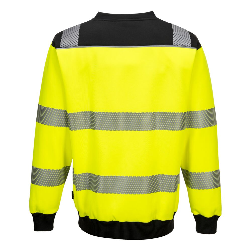 Portwest PW379 Hi-Vis Sweatshirt comes with segmented high visibility reflective tape.  Back view