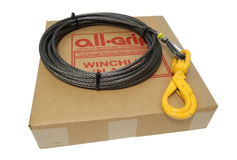 VULCAN Winch Cable - Self-Locking Swivel Hook - Galvanized Steel Core - 3/8  Inch x 100 Foot - 14,000 Pounds Minimum Breaking Strength